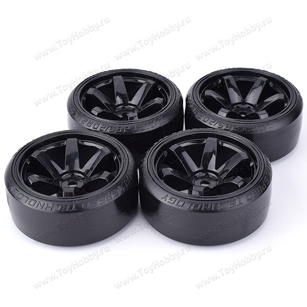 Колеса для дрифта 1/10 резина пластик, черные, 4 шт. (Drift-PW60x26-BLK) -  Колеса для 1:10 On Road